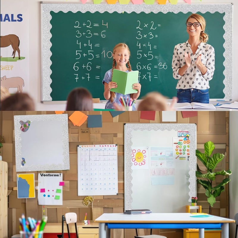 STARLIBOO 60 Feet Bulletin Board Borders, Holographic Silver Scalloped Rolled Border Trim for School, Classroom & Offices - Image 4